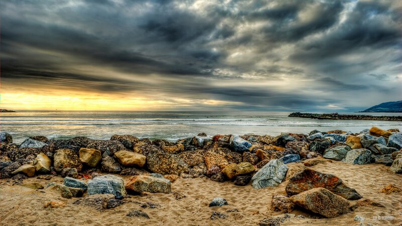 Rocks on Sandy Beach — Gray, Dramatic