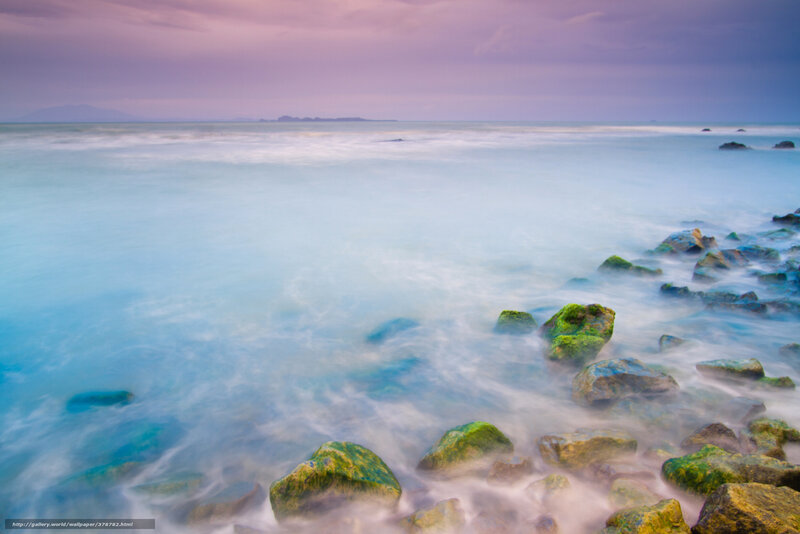 Rocks on Seashore — Blue, Serene, Sunset