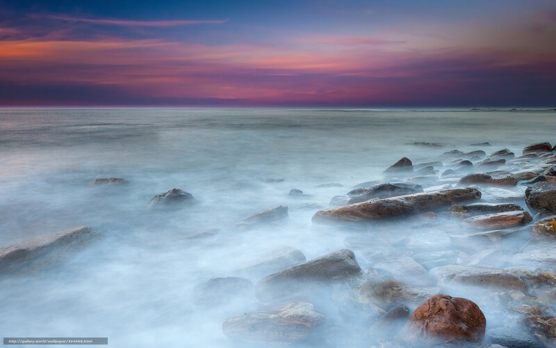 Rocks on Seashore — Purple, Serene, Sunset, Photograph