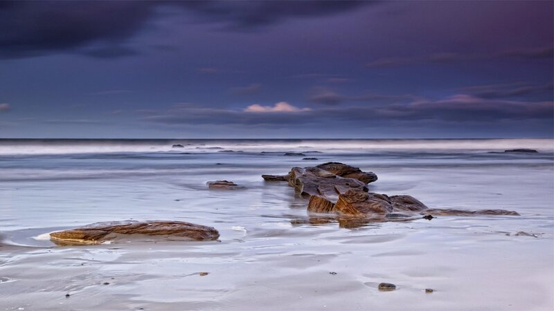 Rocks on Wet Beach — Blue, Dramatic, Night