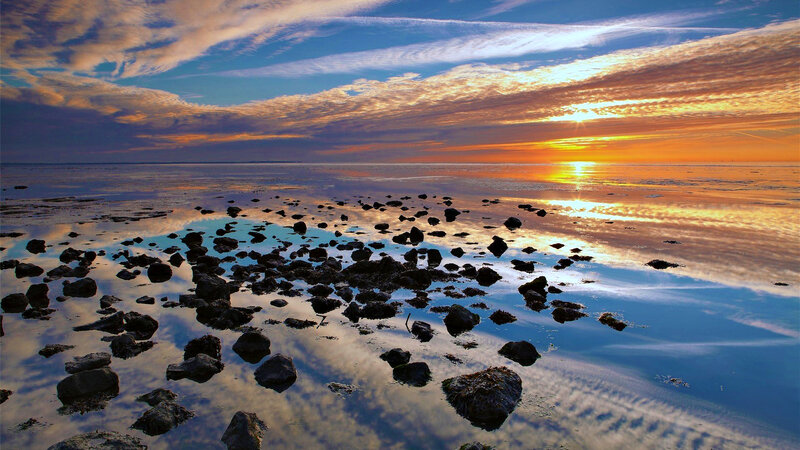 Rocks on Wet Beach — Blue, Dramatic