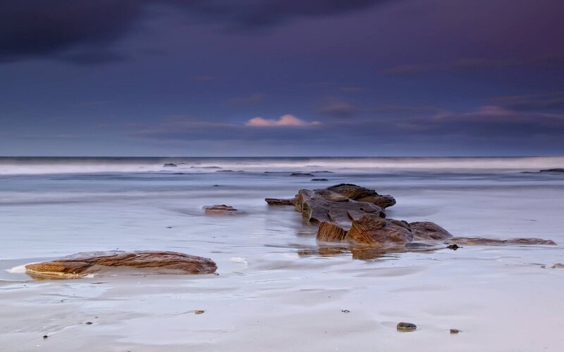 Rocks on Wet Beach — Blue, Serene