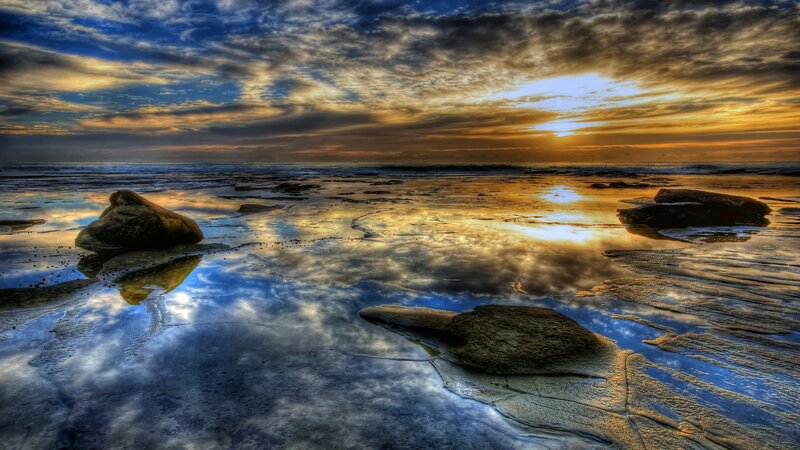 Rocks on Wet Beach — Blue