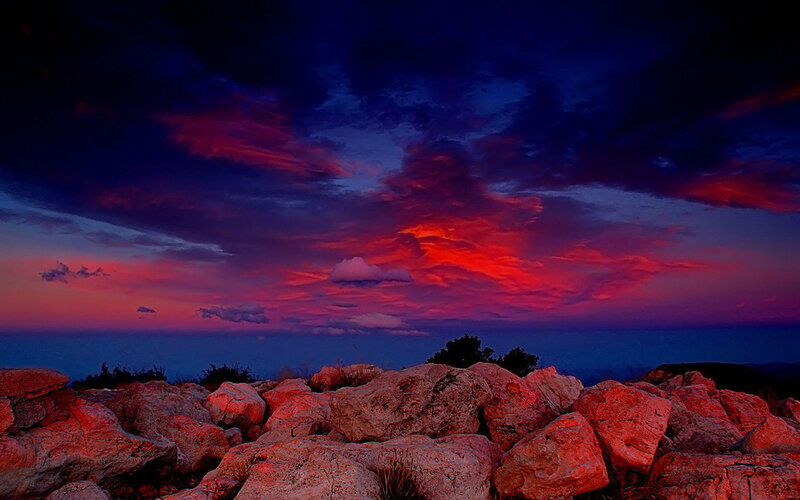 Rocks under Sunset Sky — Red