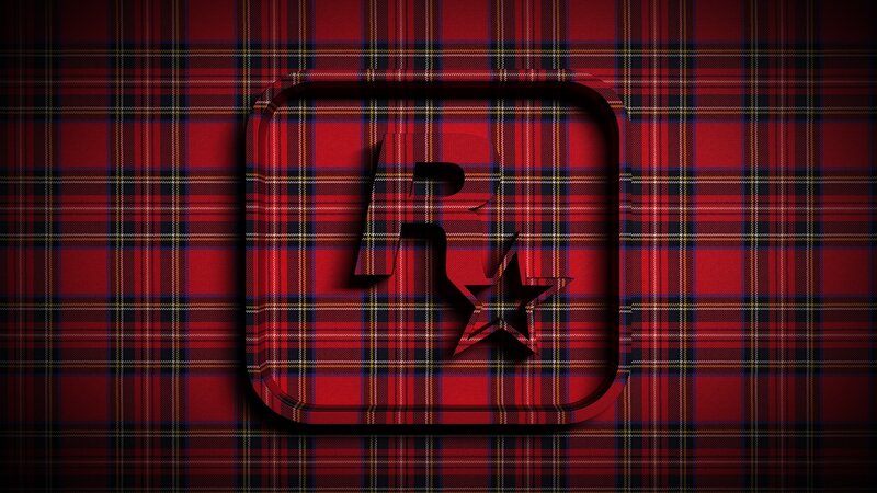Rockstar Games Logo — Red, Dark, Digital Art, Plaid Pattern