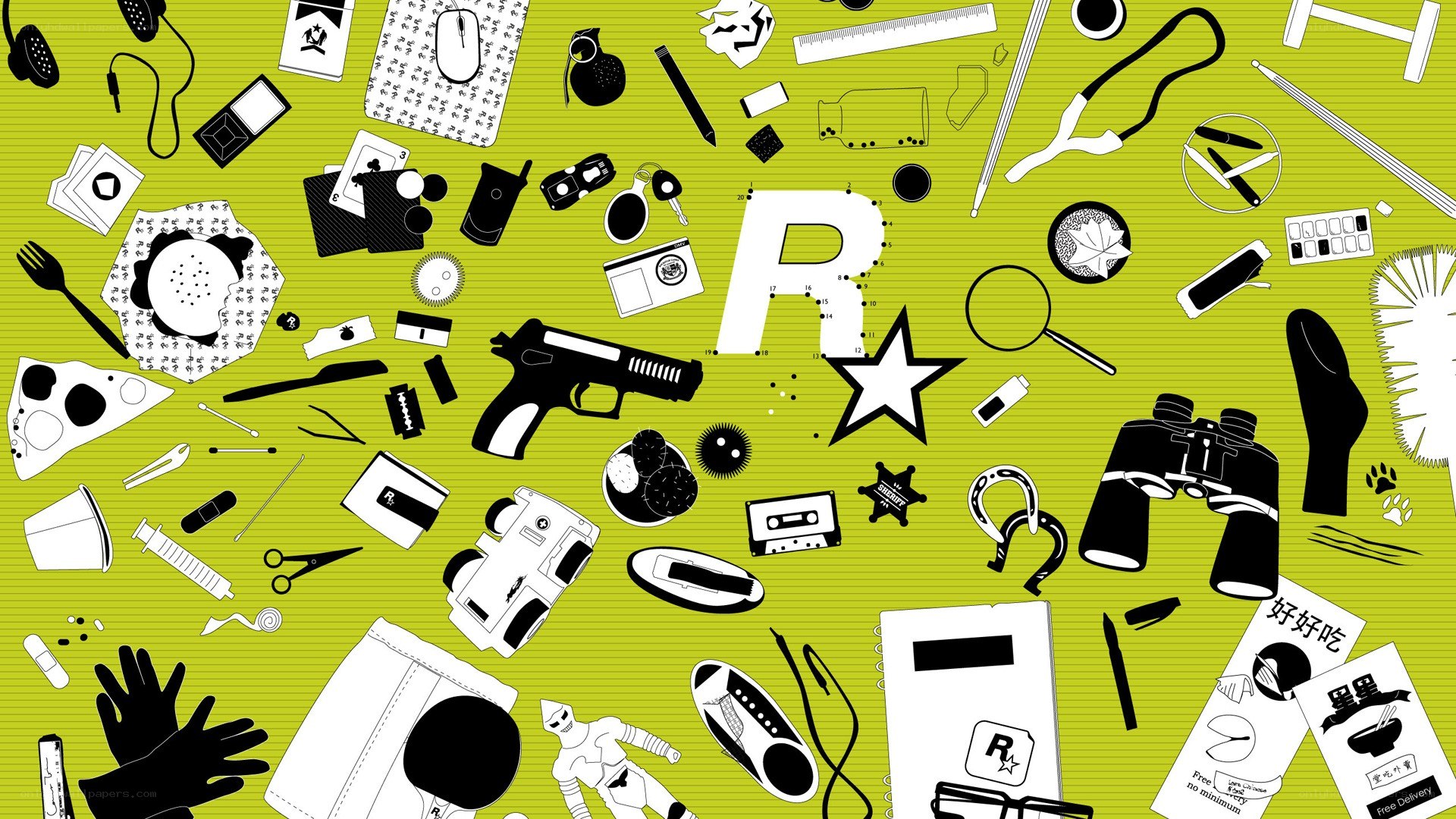Rockstar Games logo with items