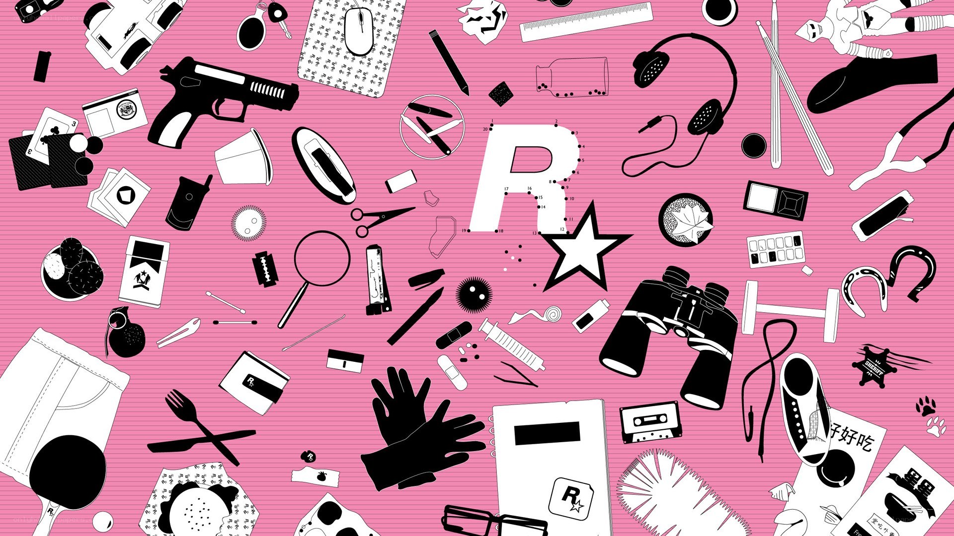 Rockstar Games logo with items