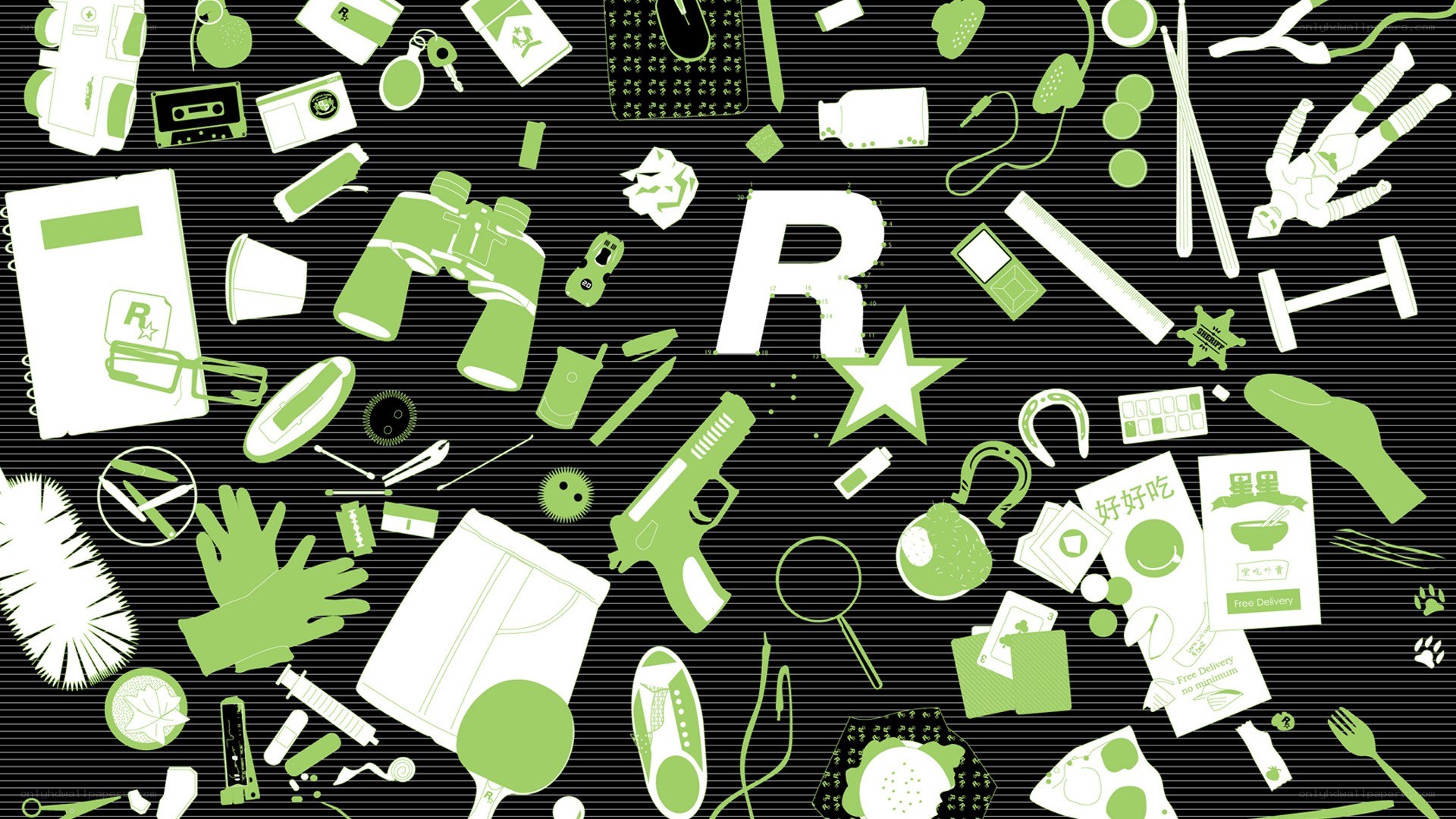 Rockstar Games logo with items