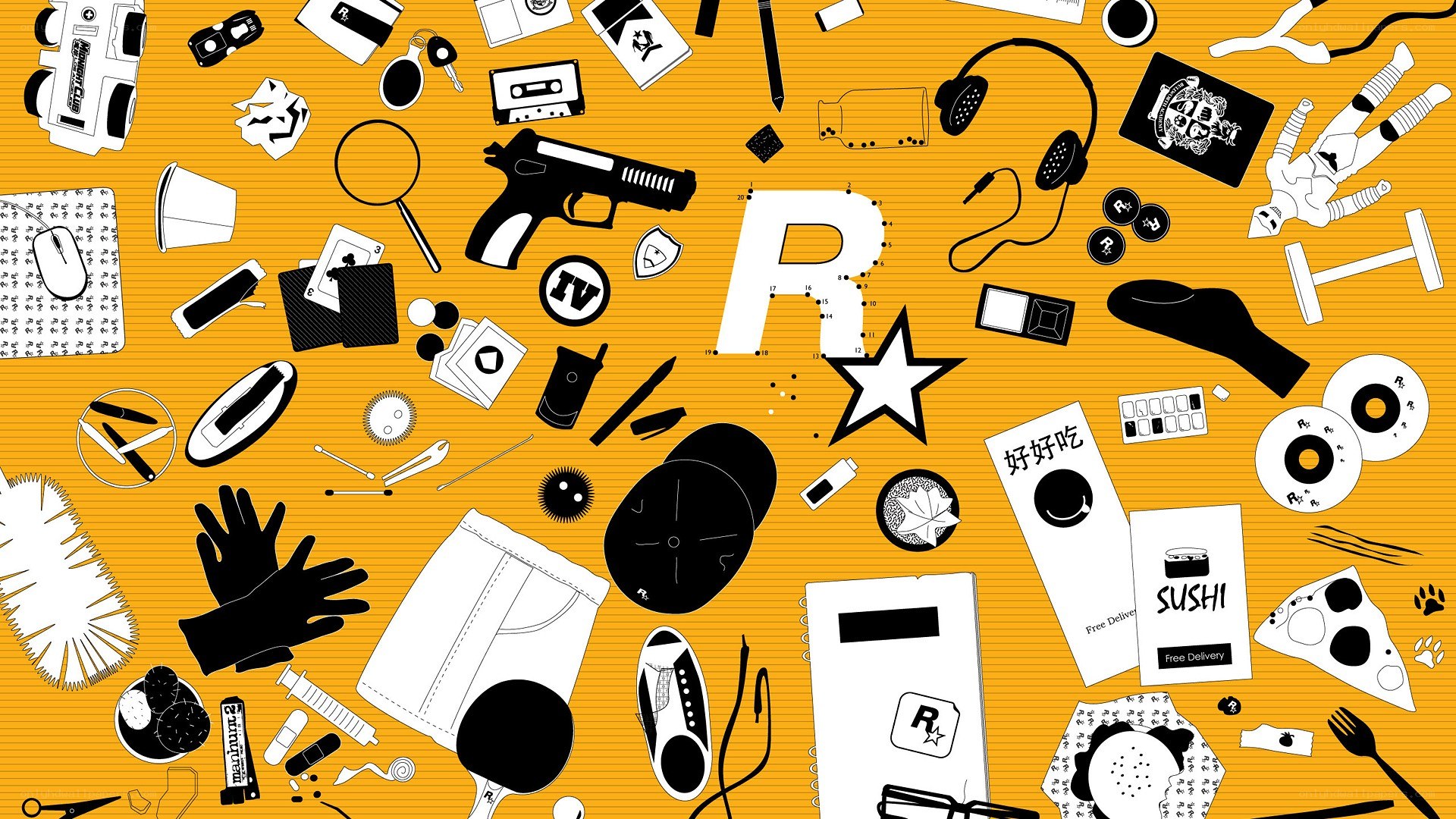 Rockstar Games logo with items