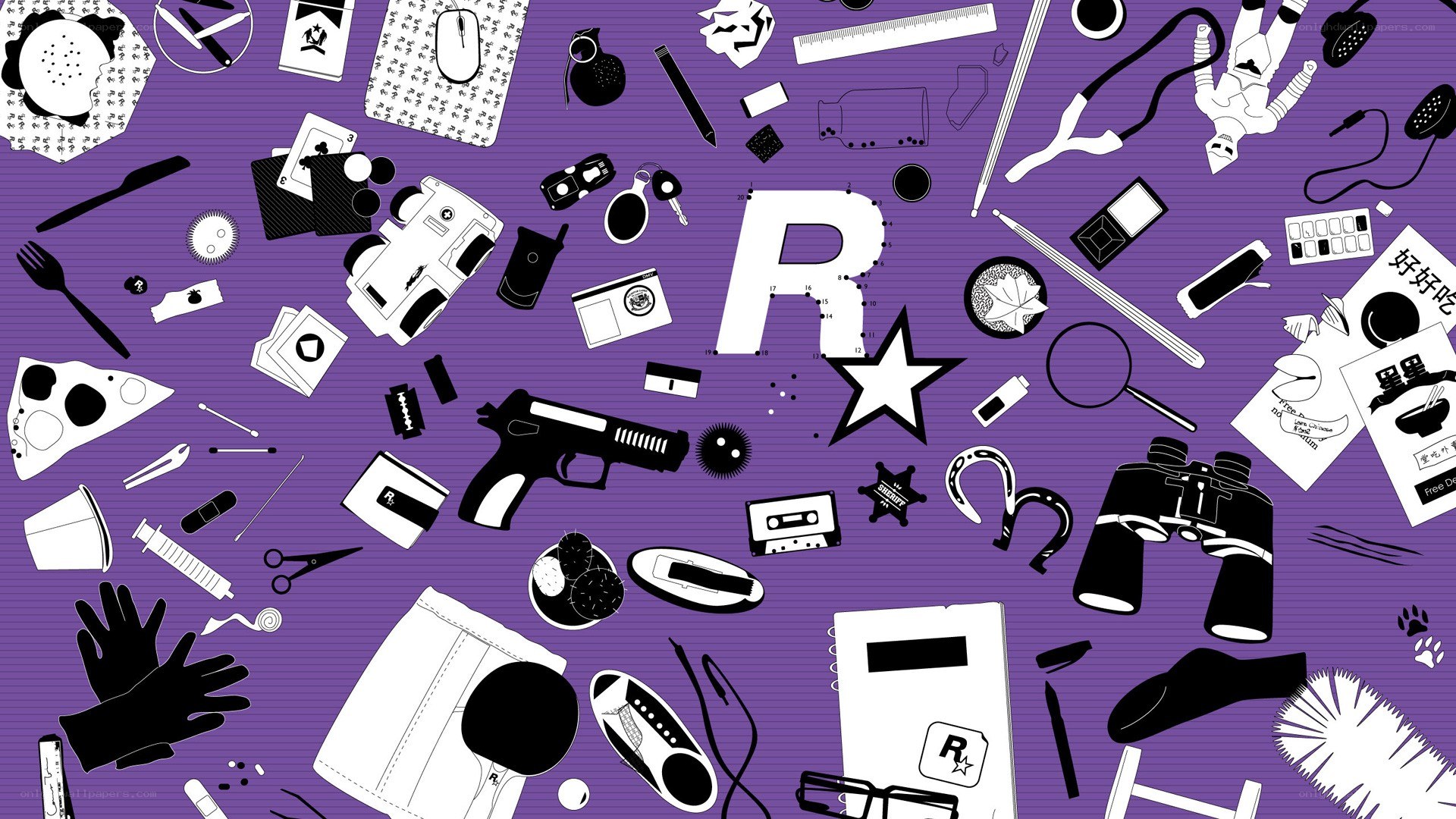 Rockstar Games logo with items