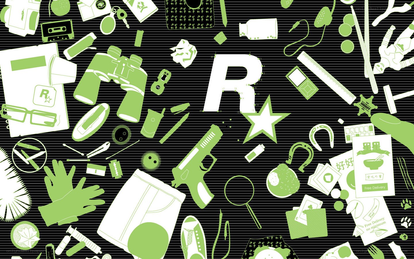 Rockstar Games logo with items
