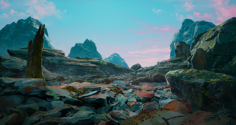 Rocky Alien Landscape — Blue, Serene