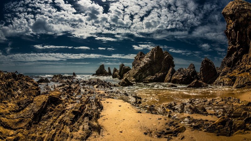 Rocky Beach at Coast — Blue, Dramatic