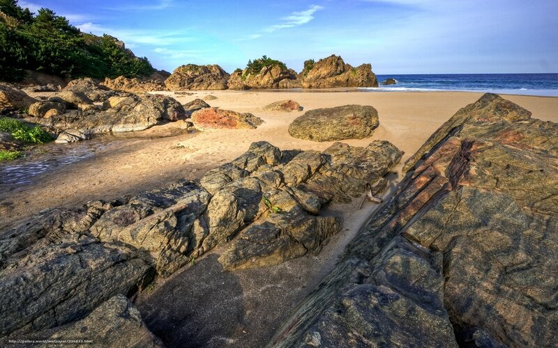 Rocky Beach at Coast — Blue, Serene