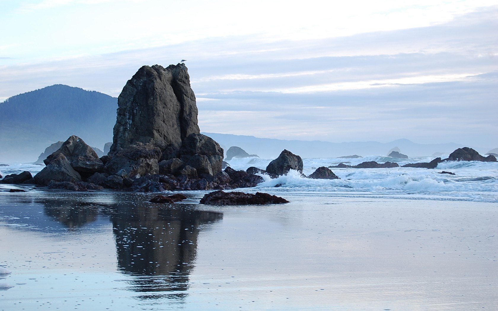 Rocky beach at dawn