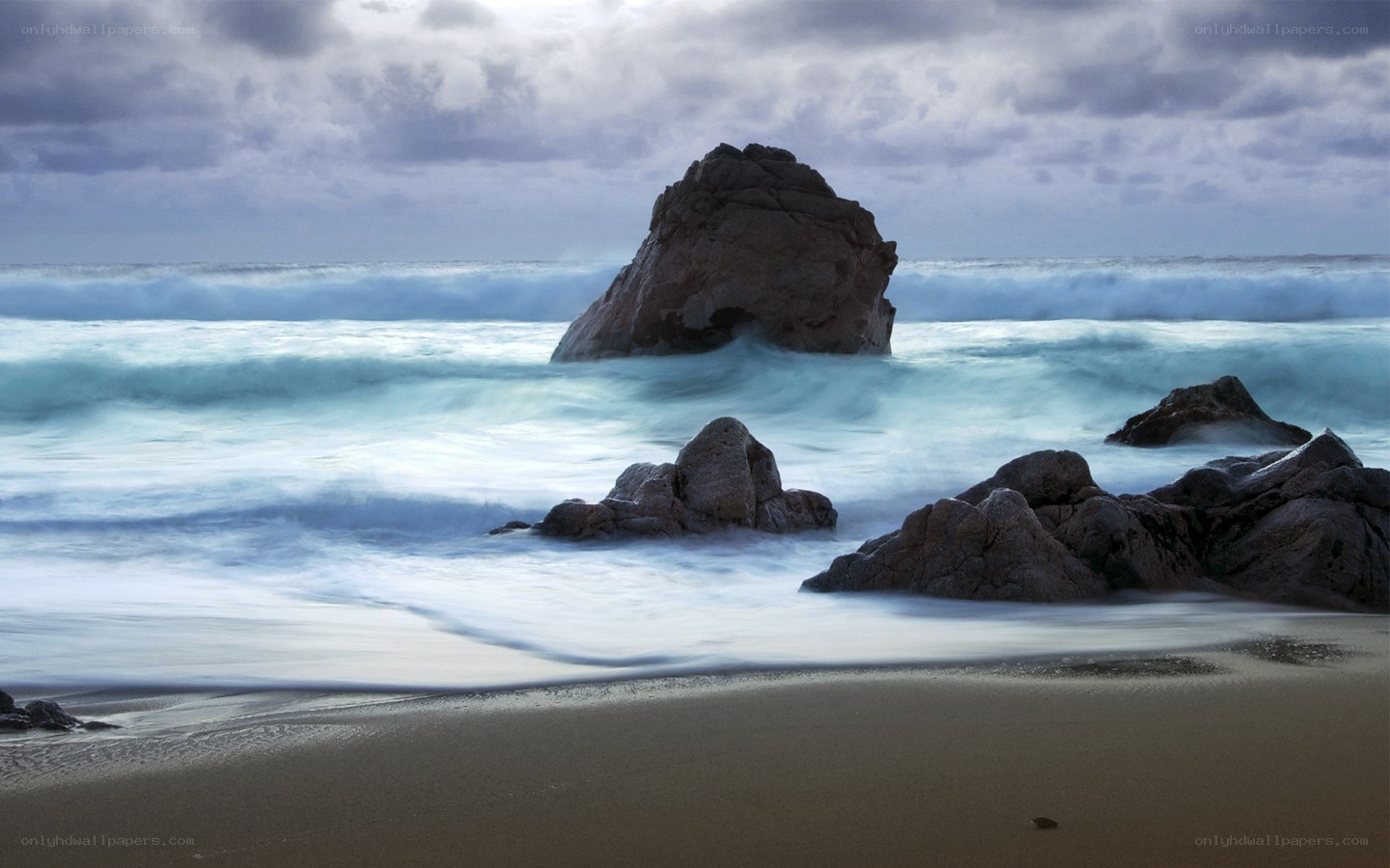 Rocky beach at dusk