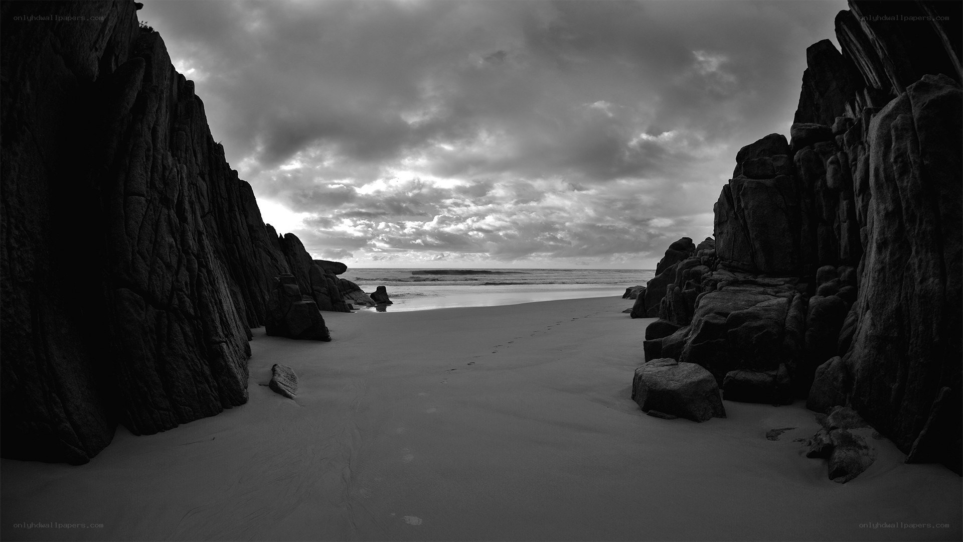 Rocky beach at dusk