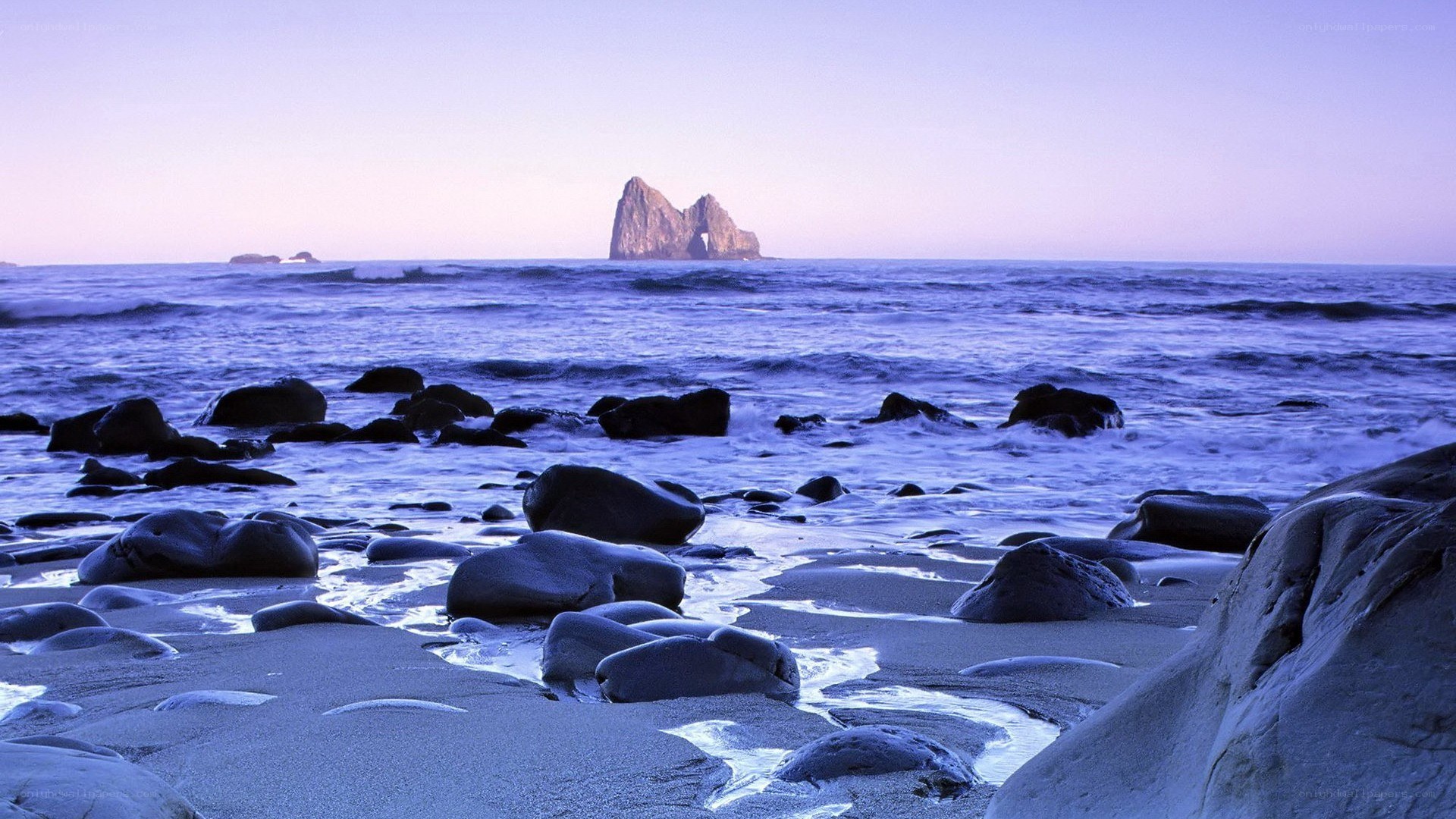 Rocky beach at dusk