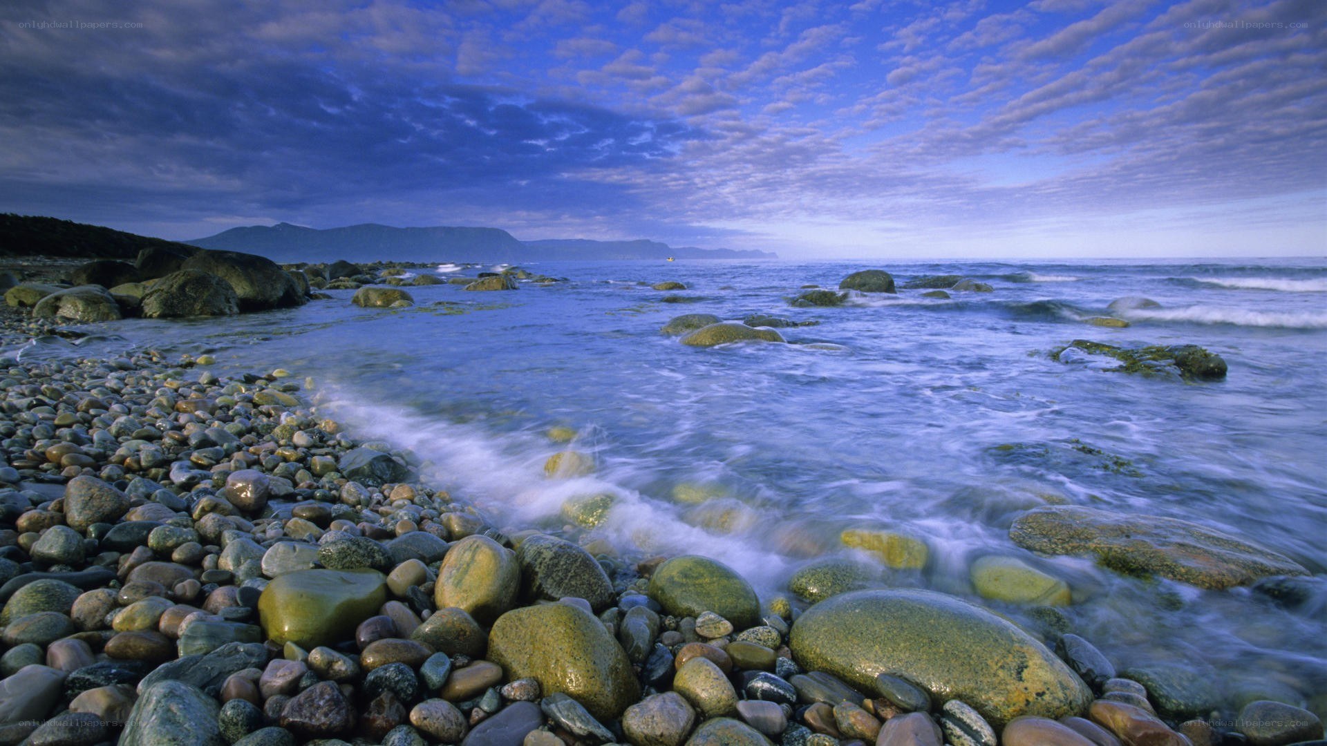 Rocky beach at dusk