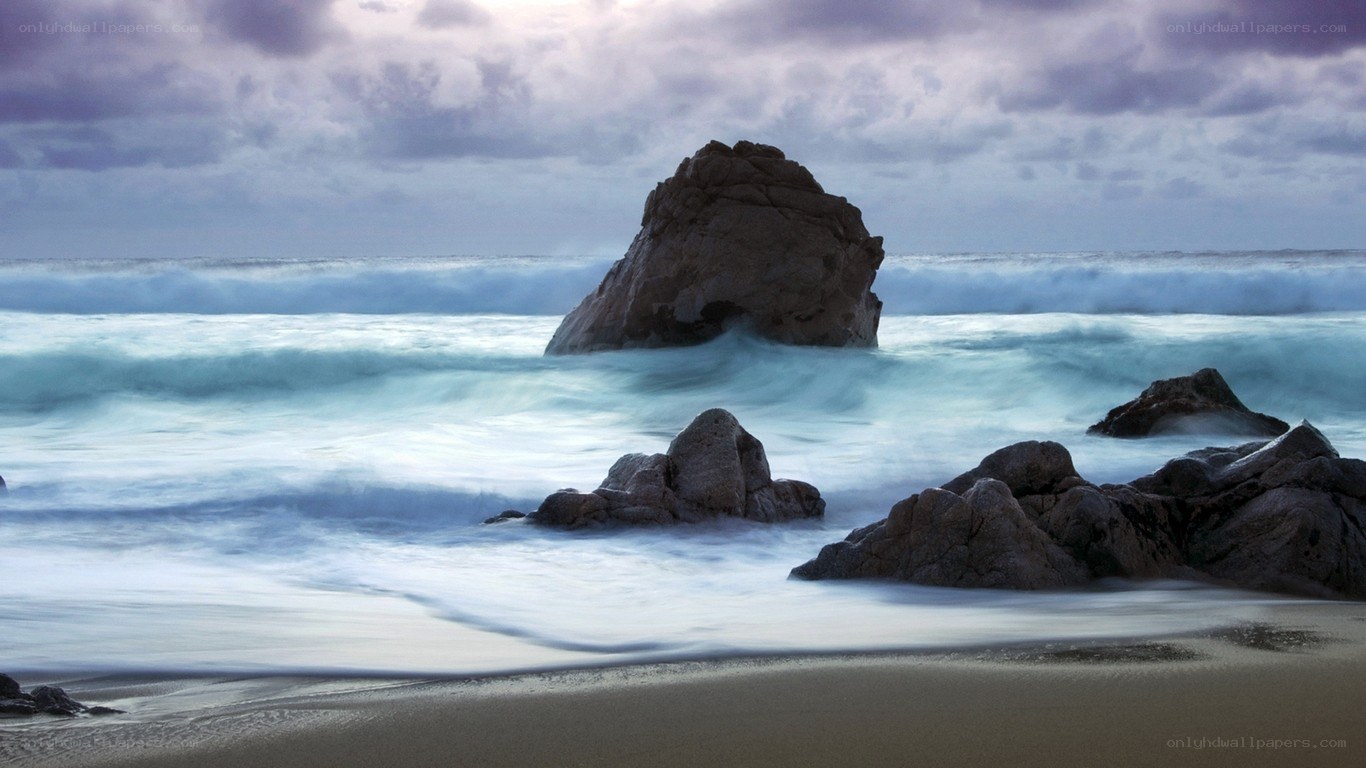 Rocky beach at dusk