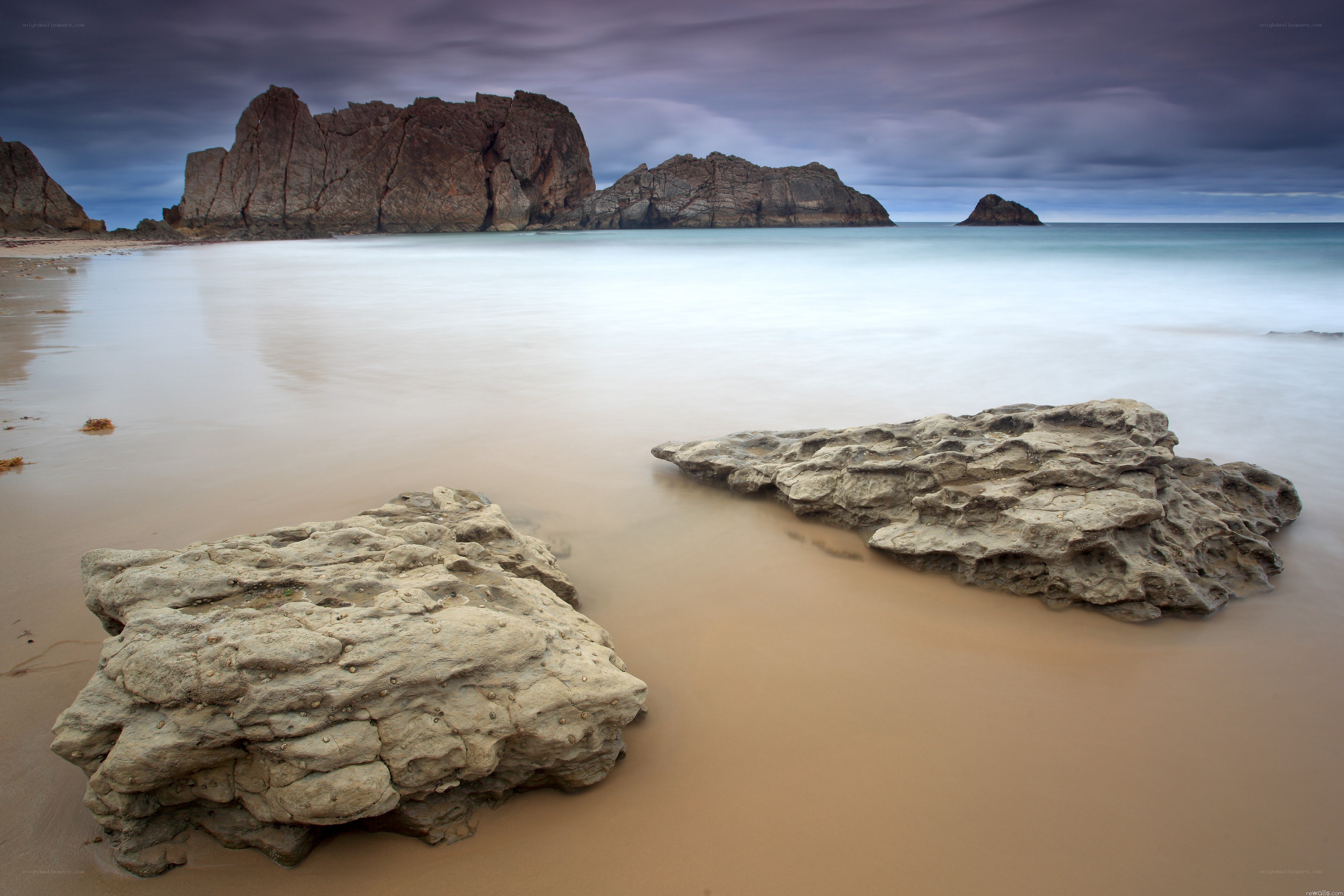Rocky beach at dusk