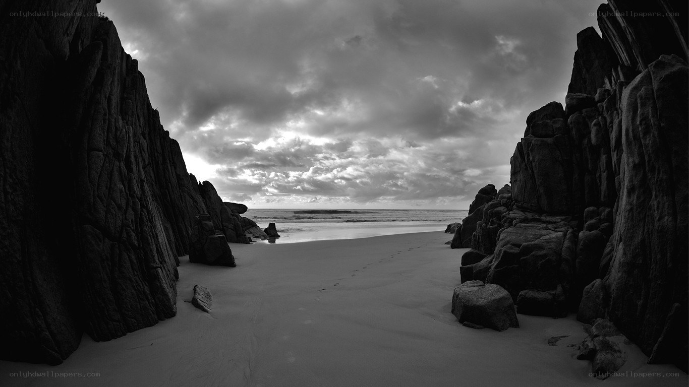 rocky beach at dusk
