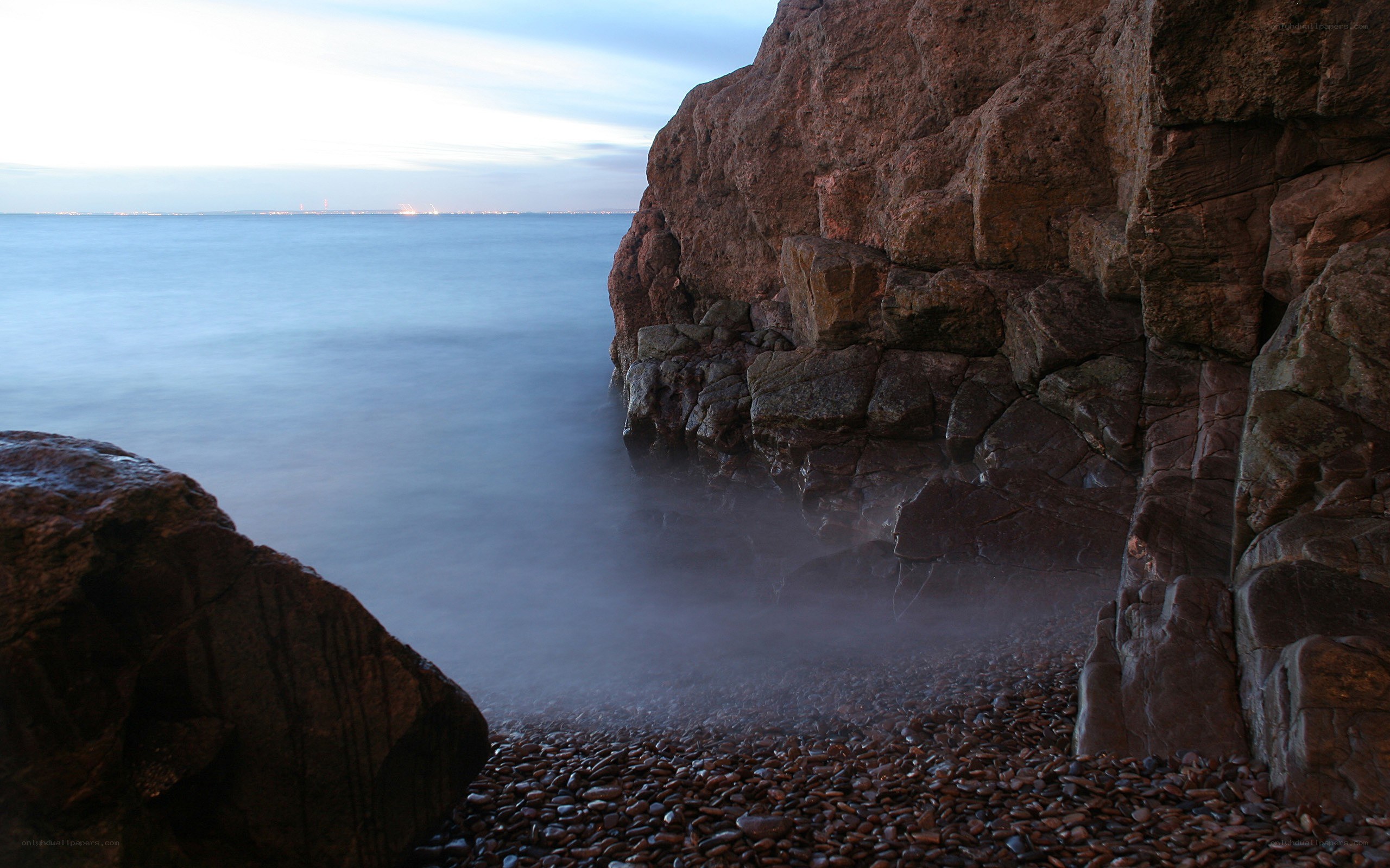 Rocky beach at dusk
