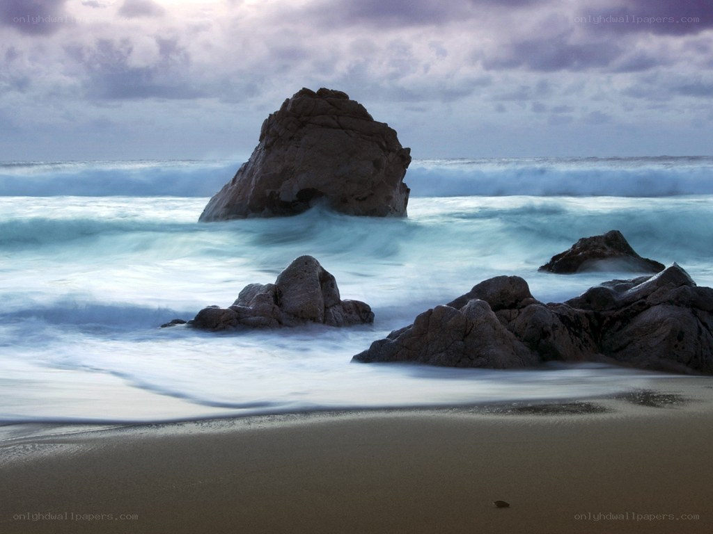 Rocky beach at dusk