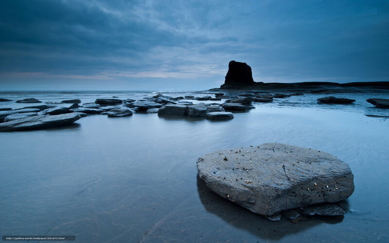 Rocky beach at dusk
