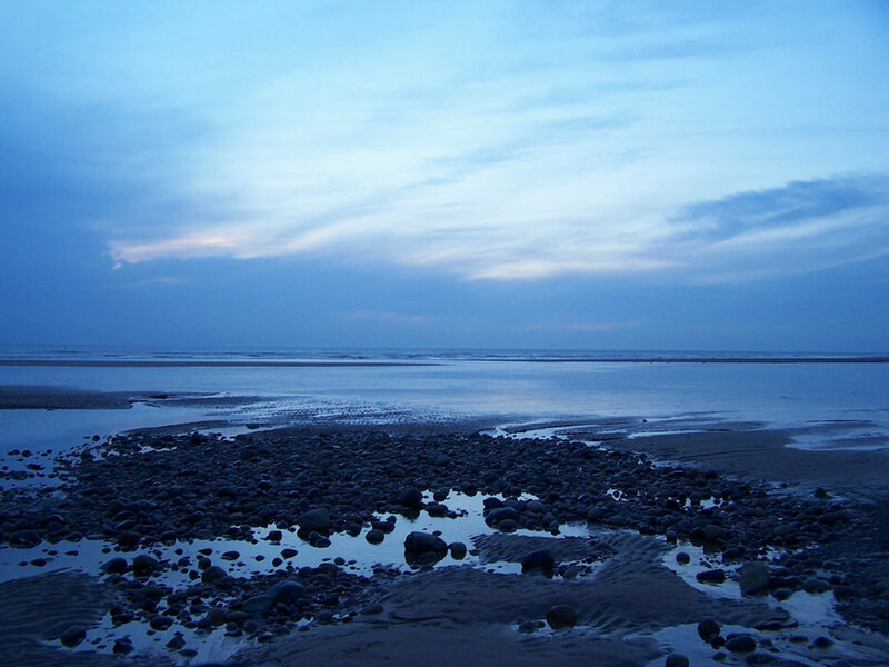Rocky Beach at Dusk — Blue, Calm, Photograph, Rocks