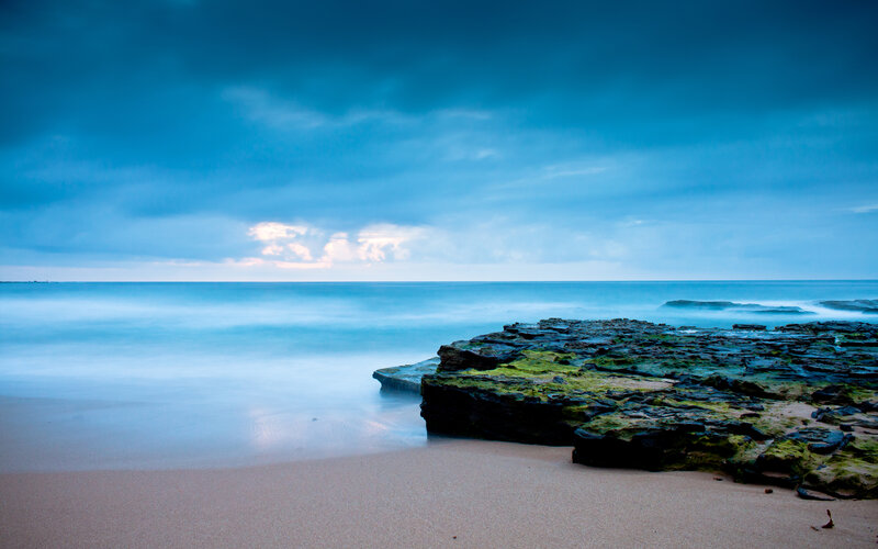 Rocky Beach at Dusk — Blue, Calm