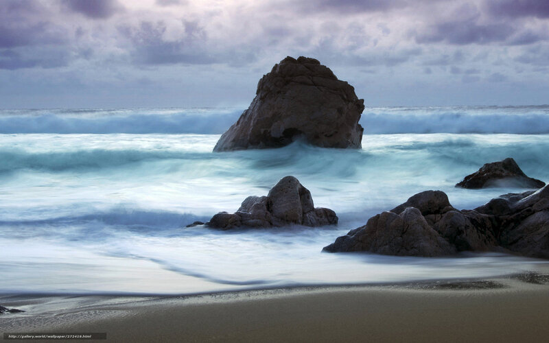 Rocky Beach at Dusk — Blue, Dramatic, Night, Photograph, Ocean, Rocks, Clouds