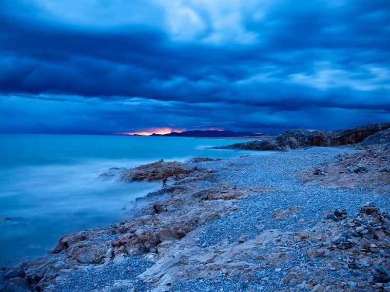 Rocky Beach at Dusk — Blue, Dramatic