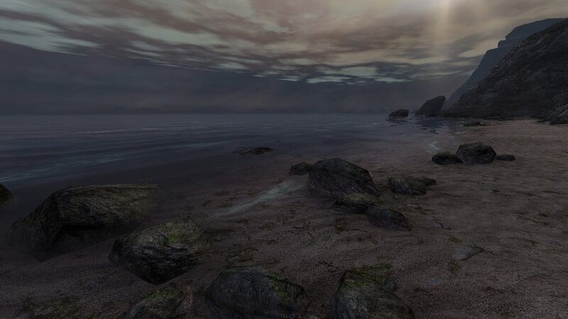 Rocky Beach at Dusk — Gray, Dreary