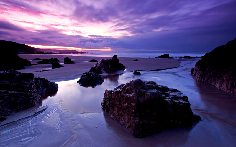Rocky Beach at Dusk — Purple, Serene