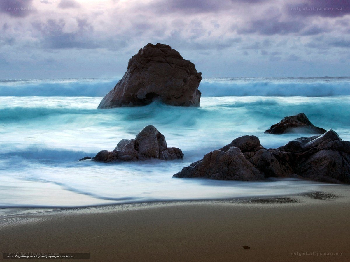 Rocky beach at dusk
