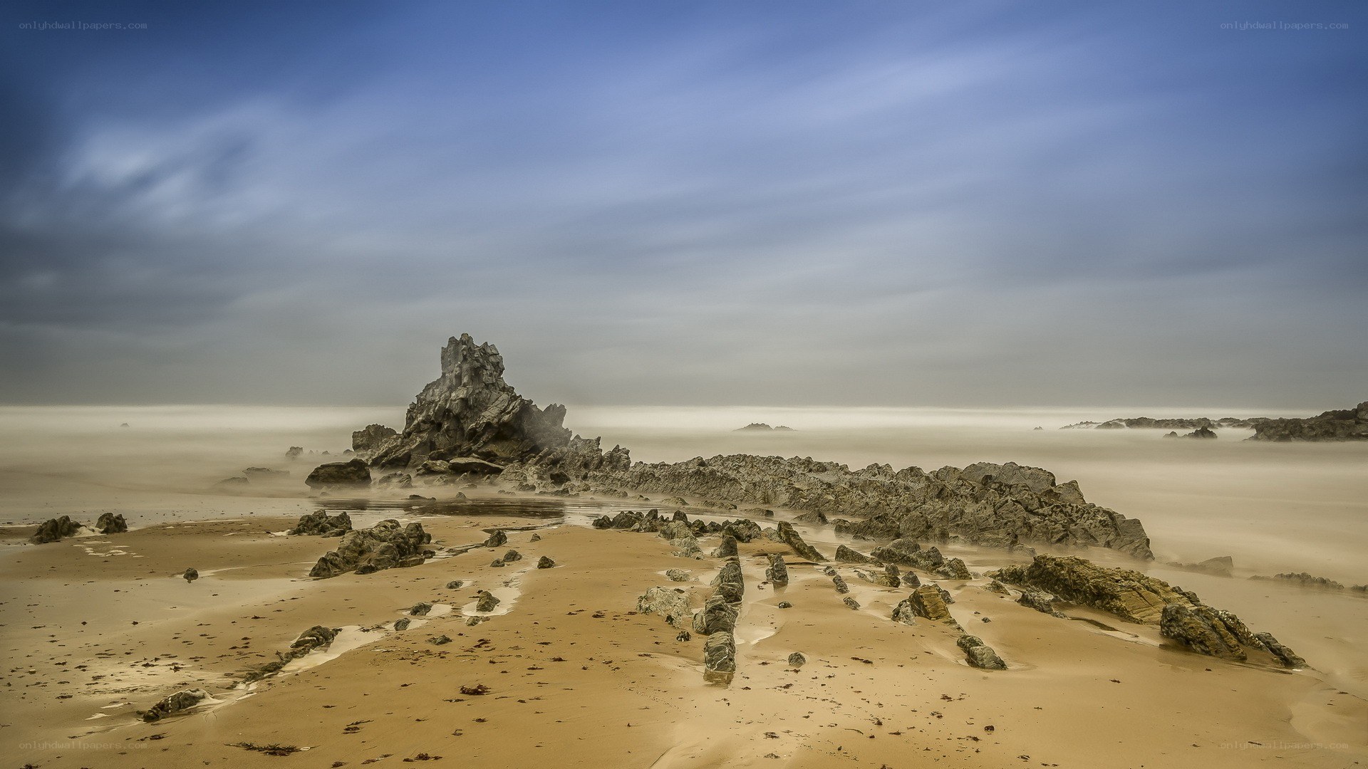 Rocky beach at low tide