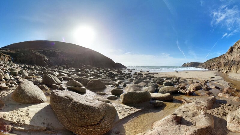 Rocky Beach at Low Tide — Blue, Serene, Afternoon, Photograph