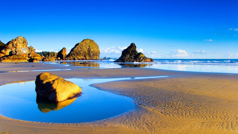 Rocky Beach at Low Tide — Blue, Serene, Afternoon