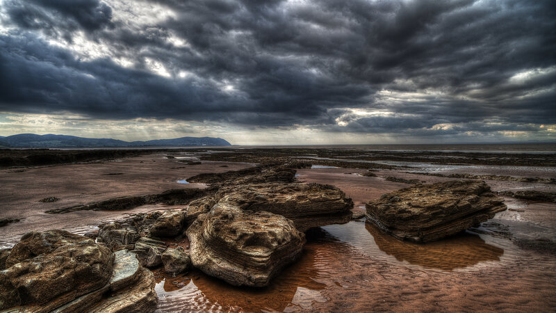Rocky Beach at Low Tide — Gray