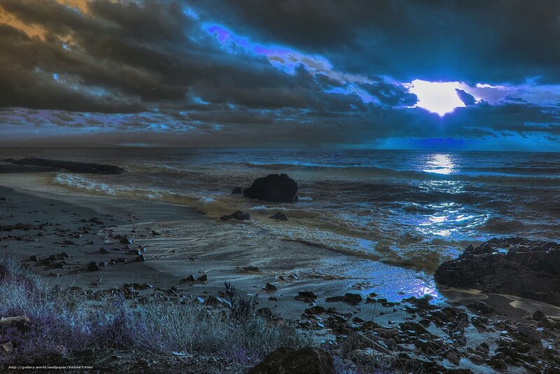 Rocky Beach at Night — Blue, Dramatic