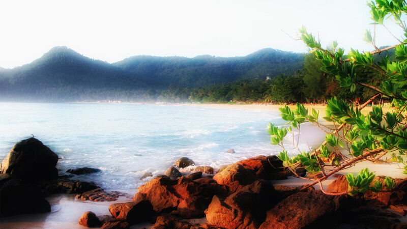 Rocky Beach at Sunrise — Blue, Serene