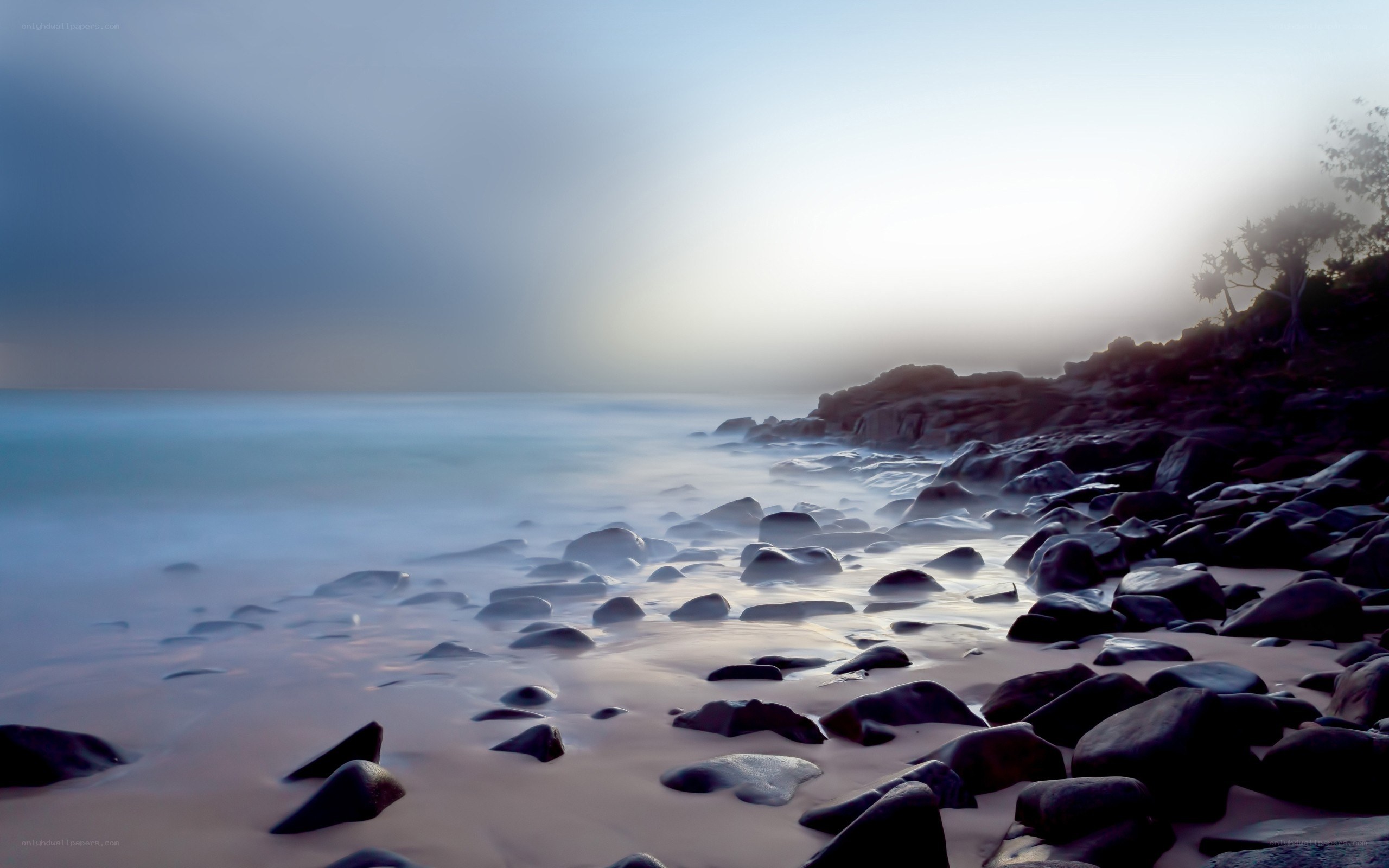 Rocky beach at sunrise