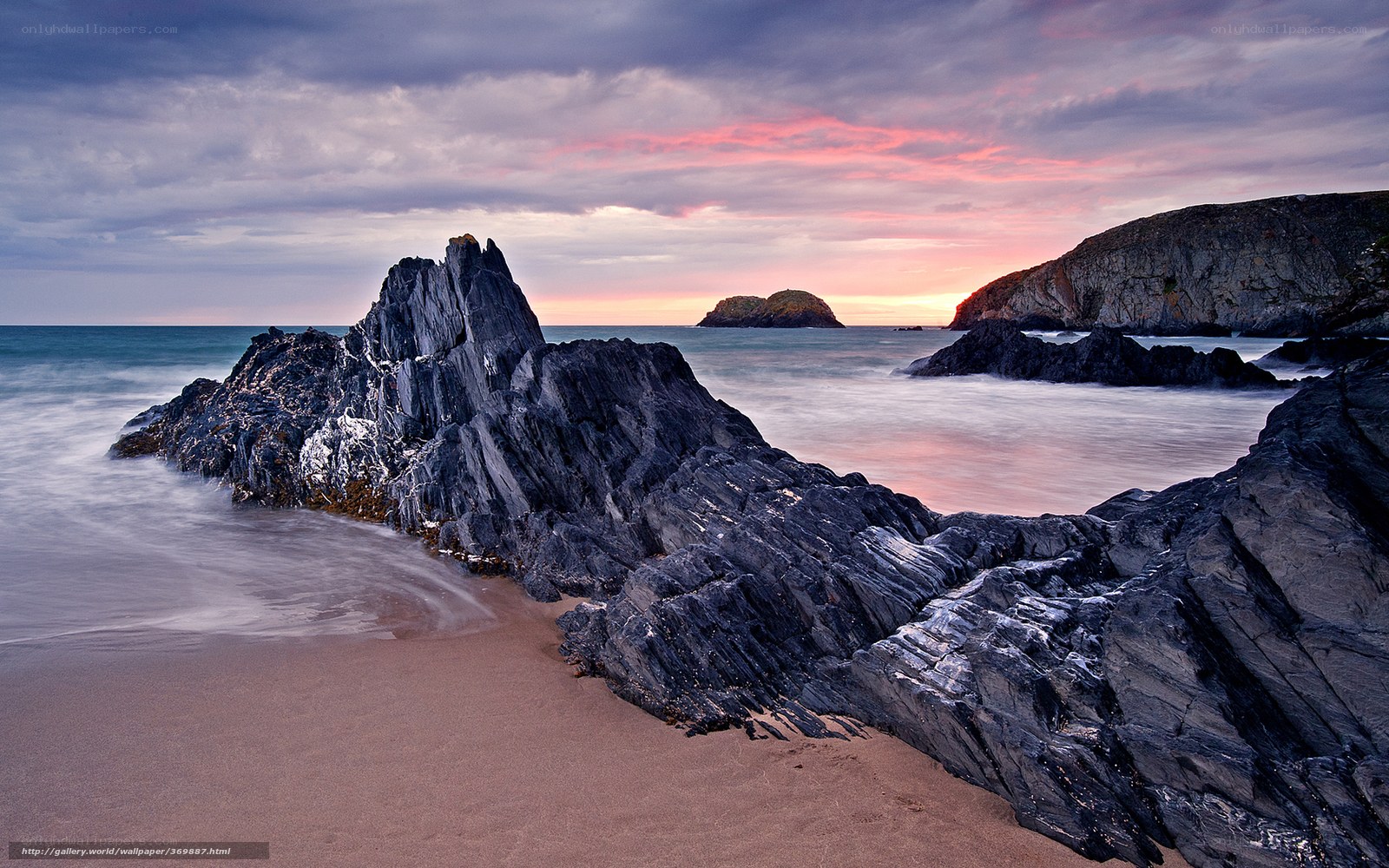 Rocky beach at sunset