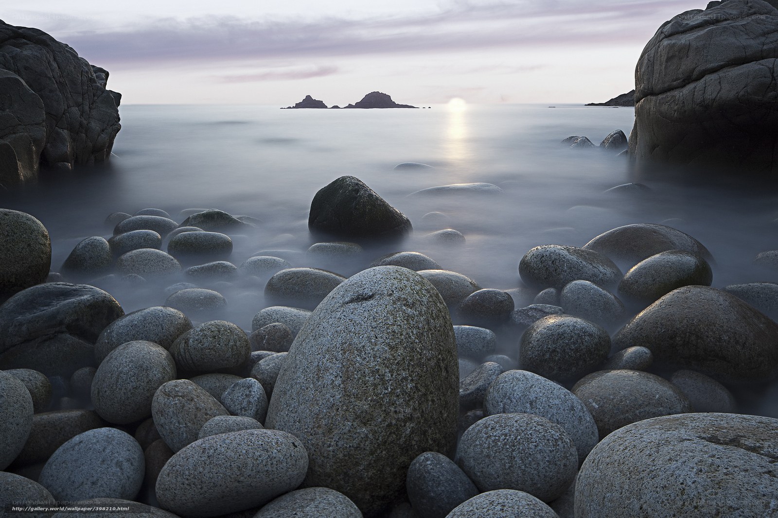 Rocky beach at sunset