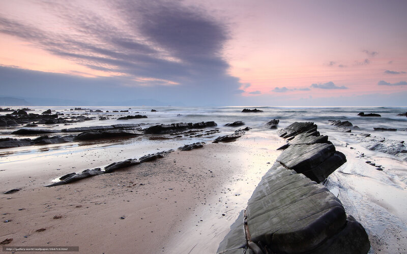 Rocky beach at sunset