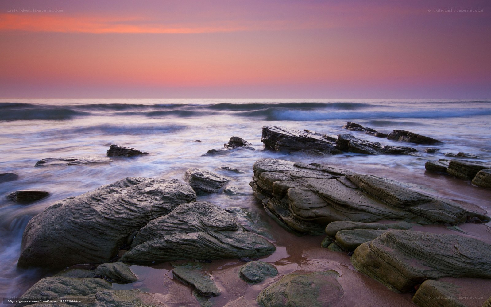 Rocky beach at sunset
