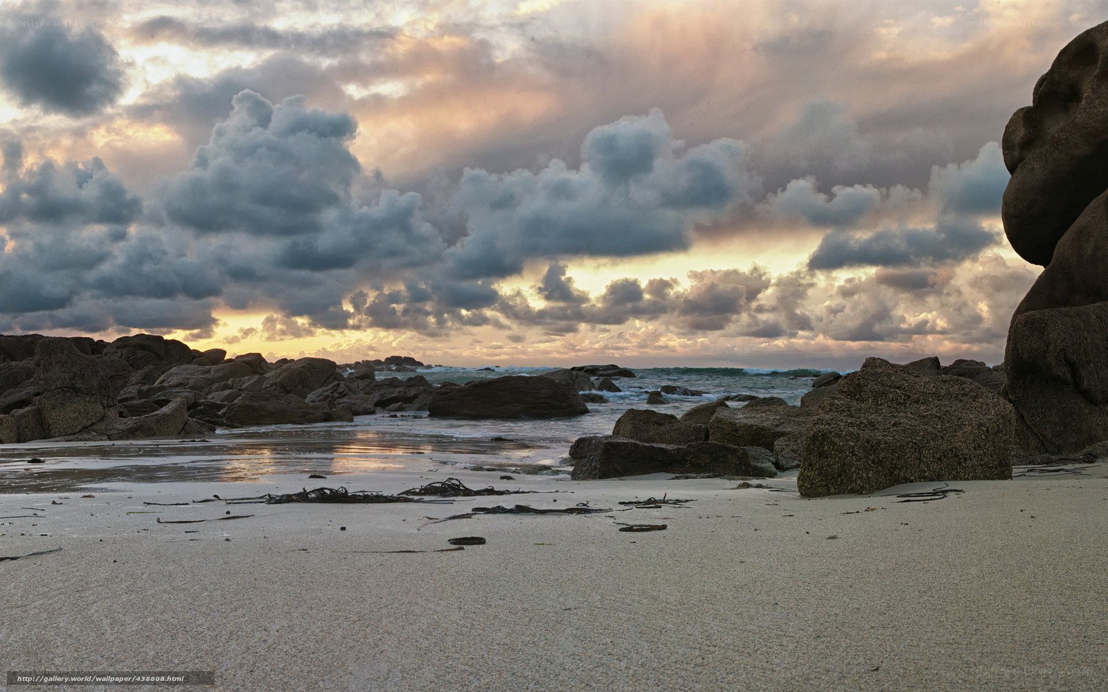 Rocky beach at sunset