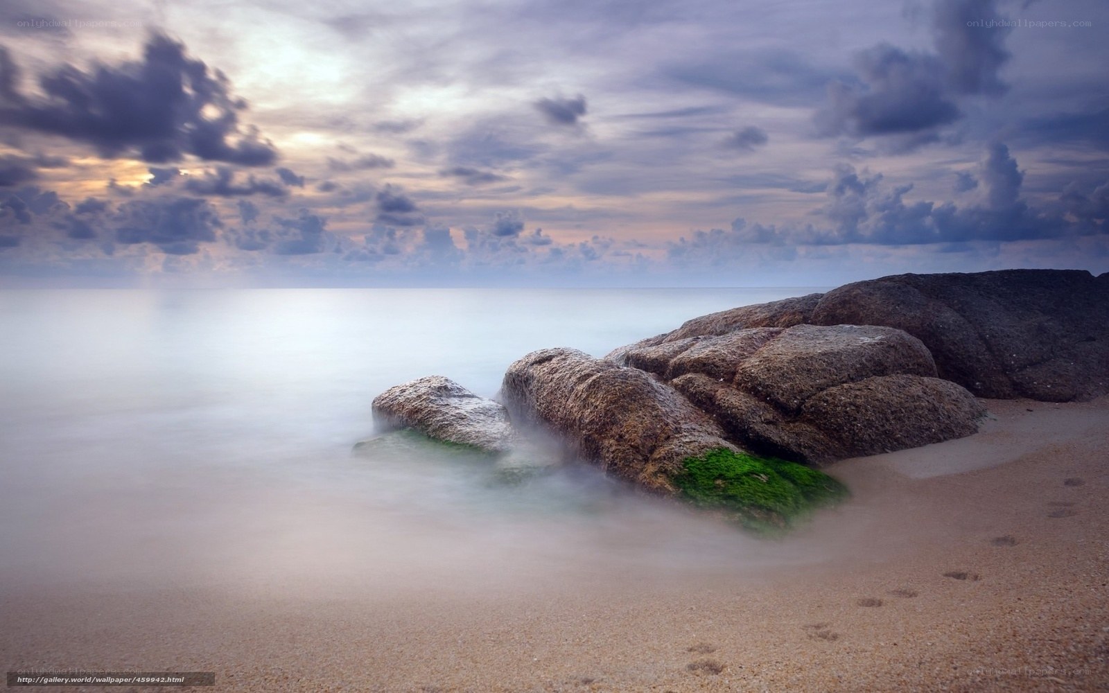 Rocky beach at sunset