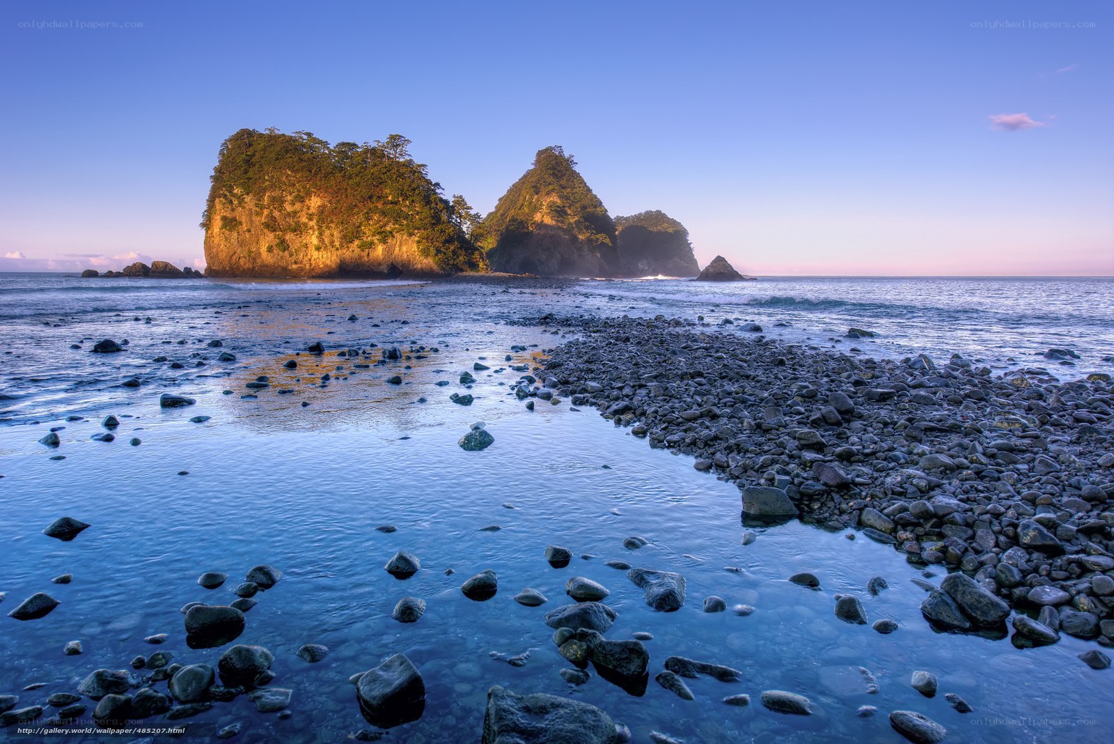 Rocky beach at sunset